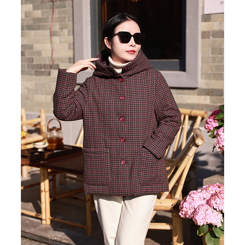 小团圆/十木米原创冬新款全棉色织格子百搭连帽加厚棉服短外套女,女装/女士精品,短外套,淘宝优惠券,粉丝福利购,淘宝优惠卷