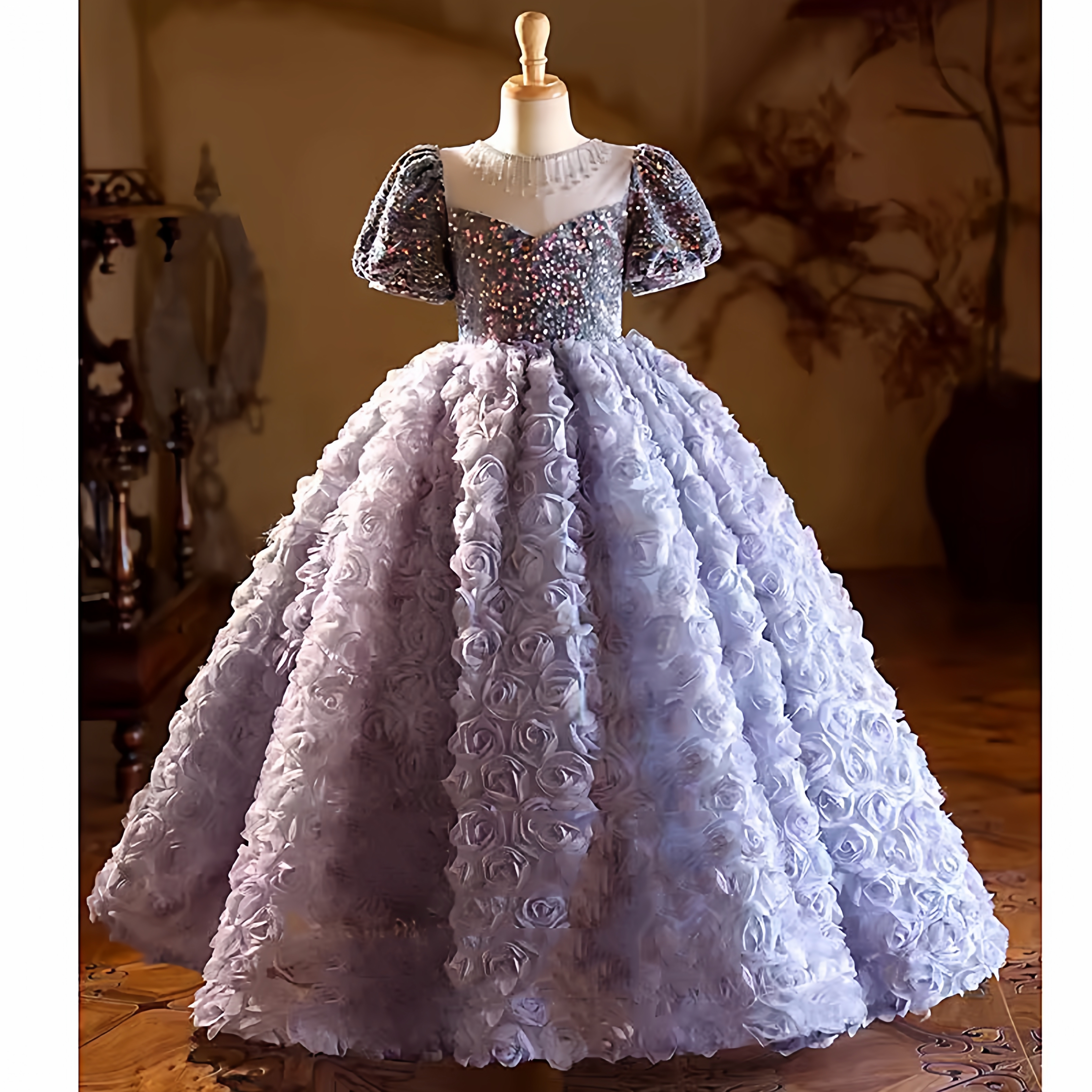 儿童礼服小众高端晚会主持人亮片钢琴演出服女童生日公主裙高级感