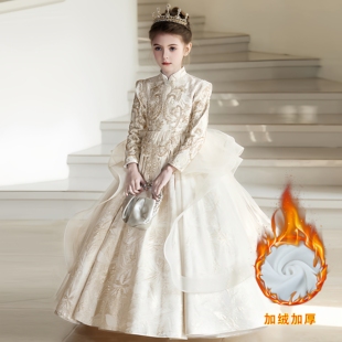 香槟色大码女童礼服2026秋冬加绒花童主持人公主裙钢琴演奏演出服