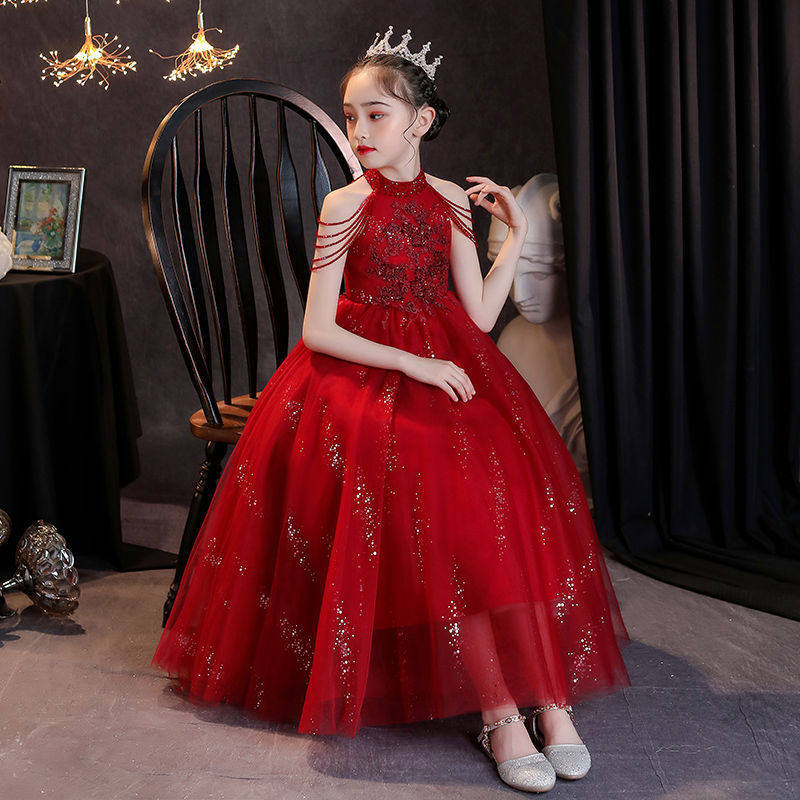 大码礼服胖女孩公主裙生日宴会红色婚纱六一表演主持人钢琴演出服