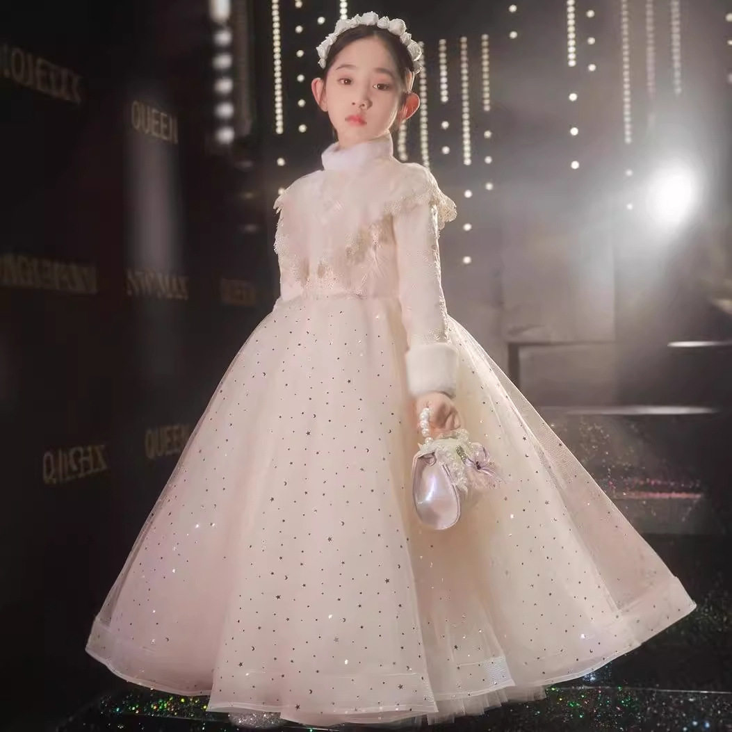 大码加肥礼服花童古筝香槟女童生日加绒加厚秋冬公主裙小提琴钢琴