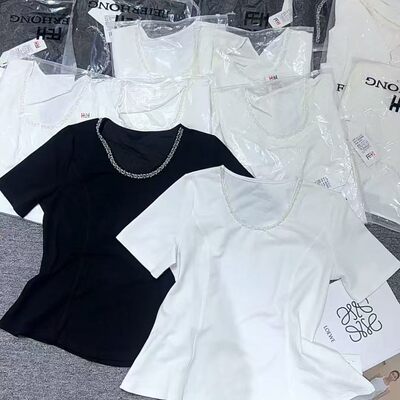 5988妃儿红2026春新款大码女装显瘦上衣时尚短袖T恤收腰半袖小衫