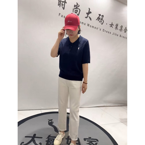 3819女权贵族2026初夏季新款加肥加大码女装立体剪裁针织半袖小衫