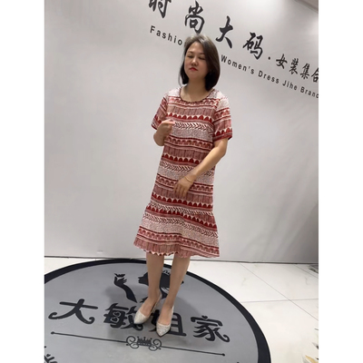 芮娜依莲5755新款25年夏季加肥加大码女装立体剪裁棉麻料连衣裙子
