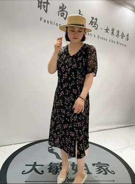 5339芮娜依莲夏季新款加肥加大码女装通勤立体剪裁收腰连衣裙子
