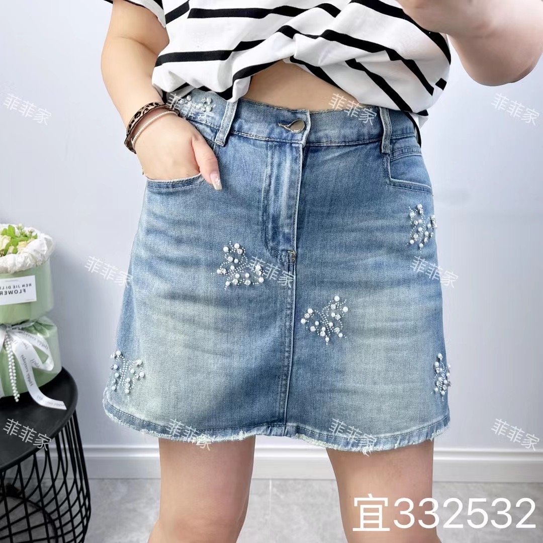 宜语析32532新款2024夏季加肥加大码女装立体裁剪松紧腰牛仔裤裙