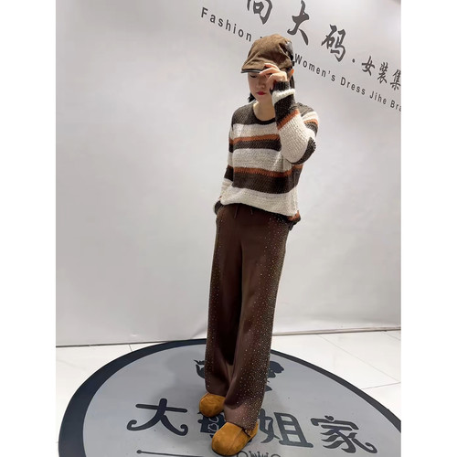 女权贵族6395初冬新款加肥大码女装胖妹妹显瘦减龄烫钻松紧腰裤子