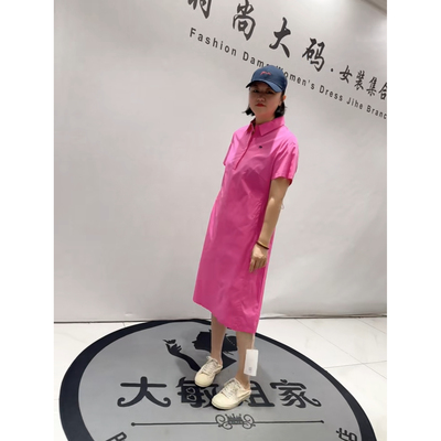 26327天骄一生水新款初夏季加肥加大码女装通勤收腰翻领连衣裙子