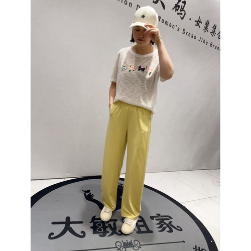3137蓝鲸之吻夏季新款加肥加大码女装通勤立体剪裁松紧腰弯刀裤子