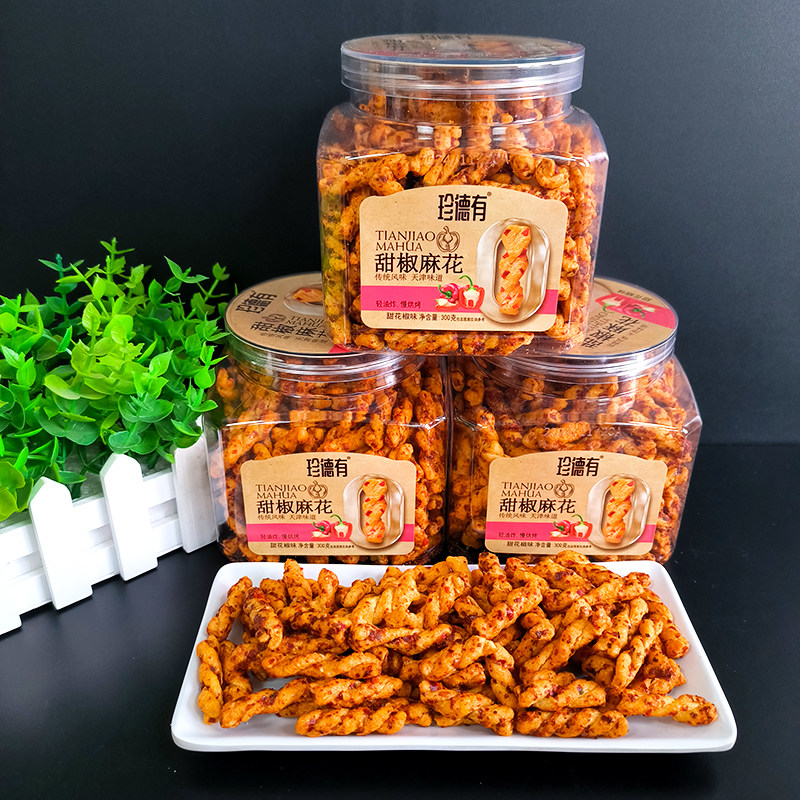 珍德有鲜虾麻花海苔味300g罐装香辣蟹黄味网红休闲办公室零食特产