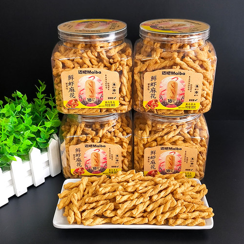 迈吧鲜虾麻花300g罐装海苔蟹黄甜花椒味花网红休闲小零食特产糕点
