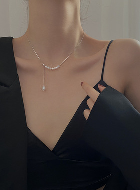 珍珠925纯银十字链女气质优雅