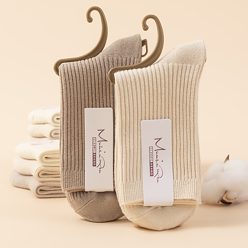10双袜子女纯色棉质中筒袜秋冬季防臭无骨新疆棉月子袜春秋款双针