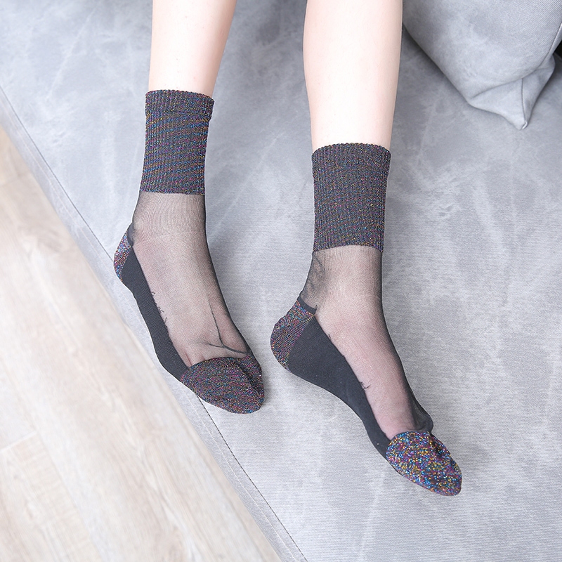 玻璃水晶春秋季棉底防滑冰丝袜