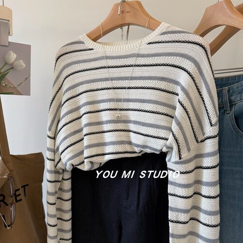 慵懒松弛竹节肌理感绵羊毛针织衫