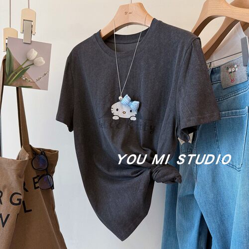超韩系可爱蝴蝶结kitty猫印花T恤