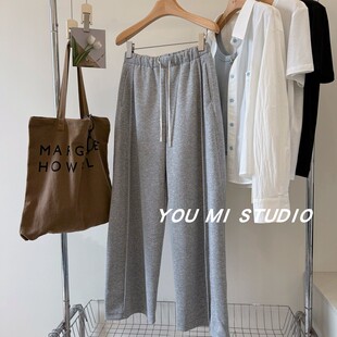女 直筒长裤 舒适慵懒裤 松紧腰系带中缝设计宽松阔腿空气层休闲裤