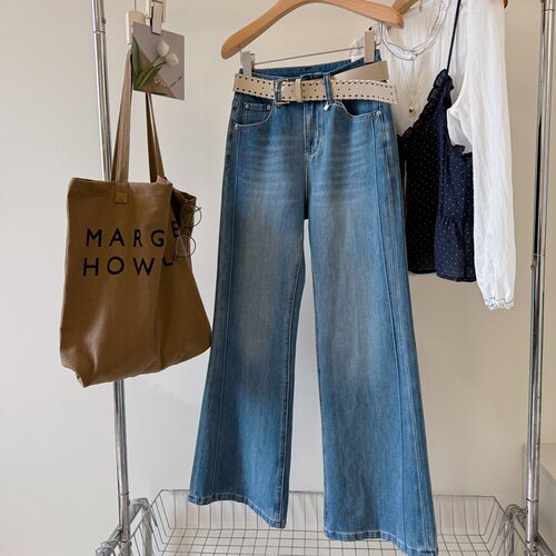 秒变超模腿配编织腰带微喇牛仔裤