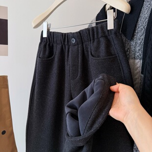保暖又显瘦！软呼呼 显瘦遮跨松紧腰毛呢加厚弧形九分裤休闲裤女