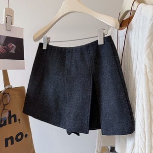 女 裙裤 miu系女生 %13羊毛秋冬毛呢加厚显瘦侧开叉防走光a字短裙