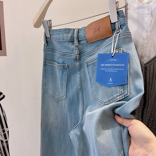 直直腿~自留 四面弹高腰显瘦直筒小个子九分烟管裤女法棍牛仔裤