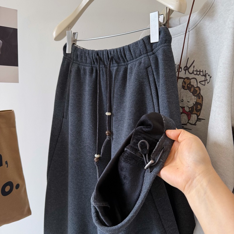 降温保暖串珠抽绳加绒休闲卫裤