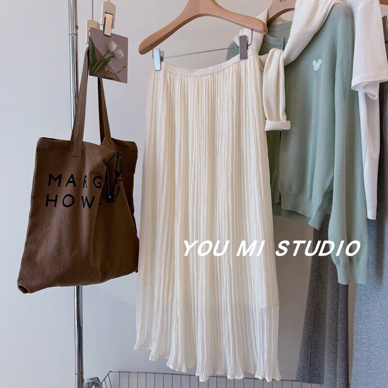 垂感优雅风琴折！百褶裙双层网纱半身裙显瘦气质松紧腰中长裙女