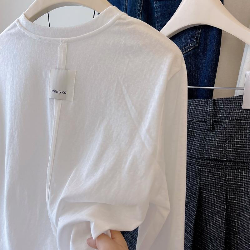 韩国雪花棉后贴标字母白色T恤