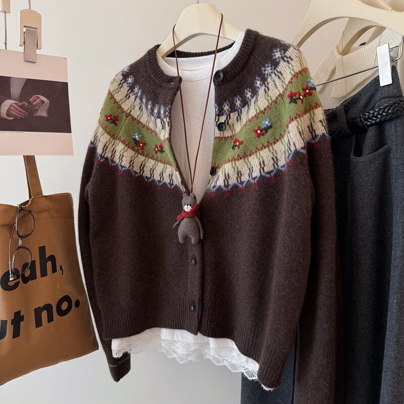 配色太美啦！费尔岛山羊绒绵羊毛立体钩花保暖加厚溜肩毛衣外套女,女装/女士精品,毛针织衫,淘宝优惠券,粉丝福利购,淘宝优惠卷