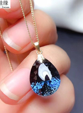 锁骨链伦敦蓝托帕石吊坠18k黄金