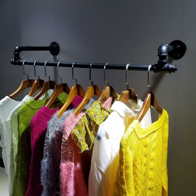 服装店衣架黑色水管展示架上墙侧挂店铺个性装修货架壁挂衣服墙挂