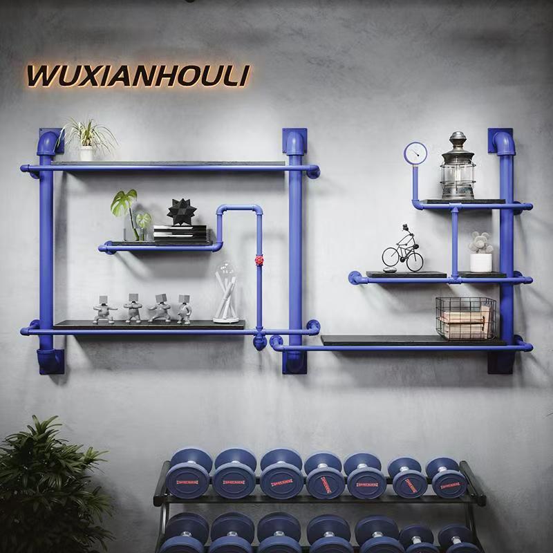 工业风装饰墙上置物架不锈钢壁挂式托架水管实木书架子隔板收纳架