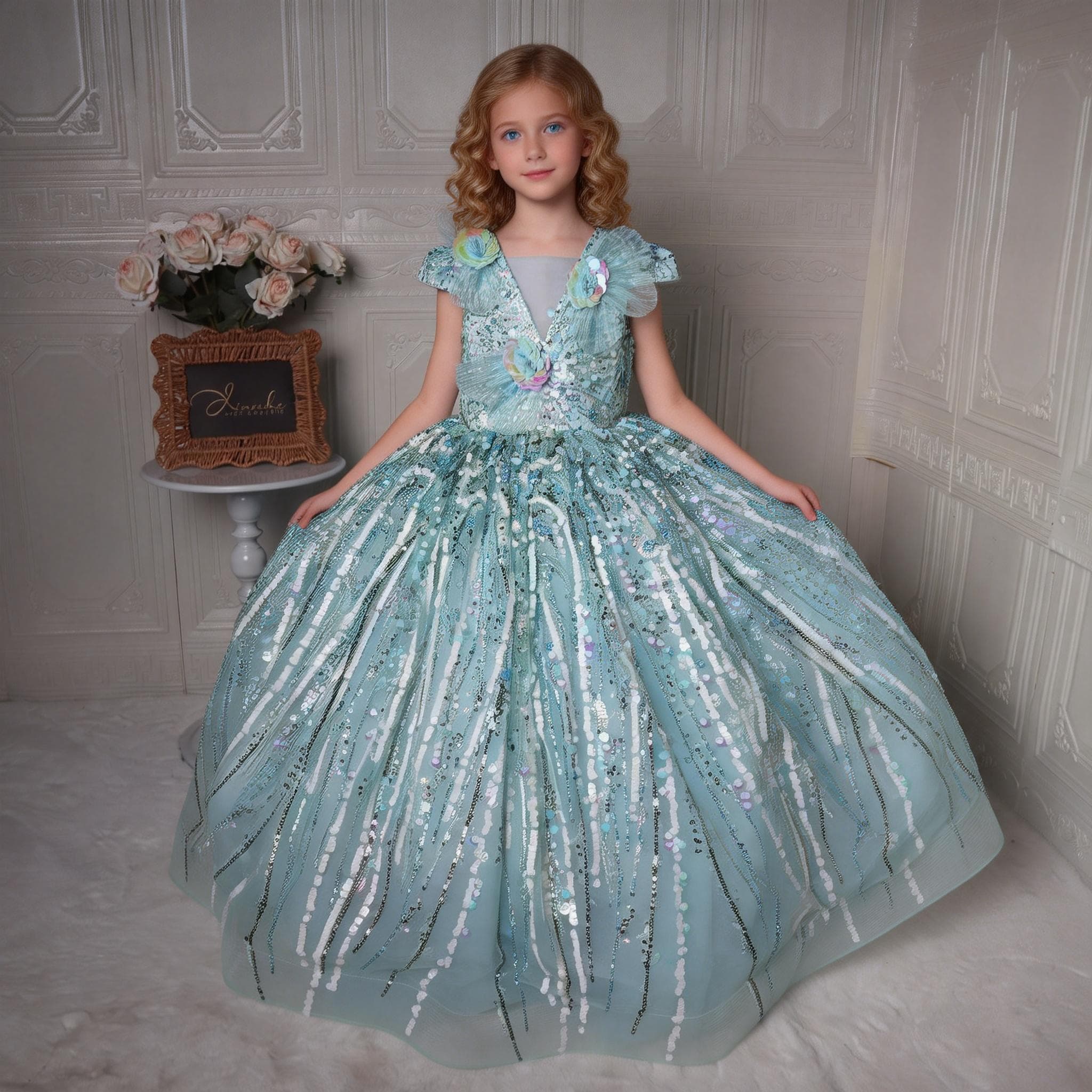 欣入荷女童亮片网纱公主蓬蓬礼服