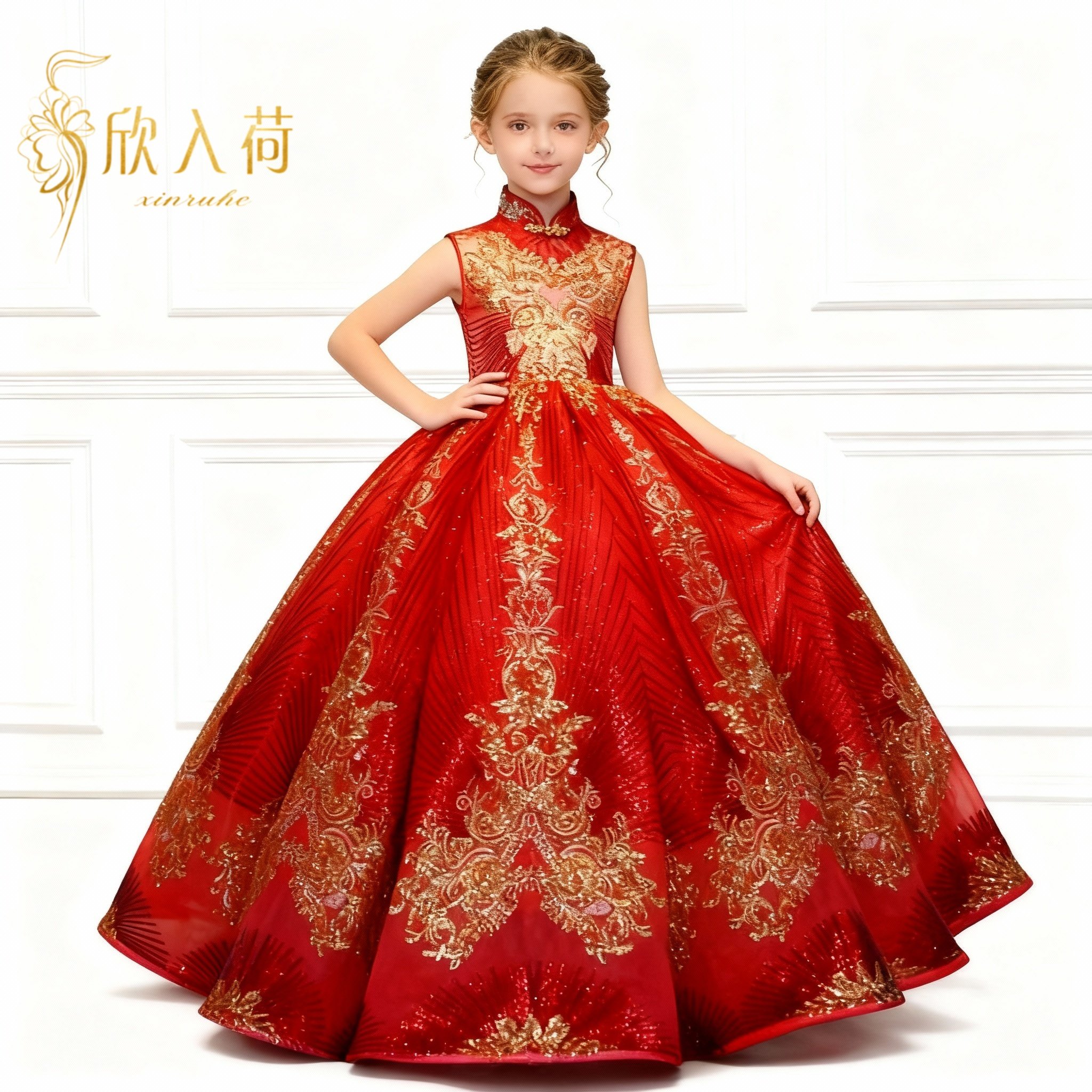 欣入荷女童中式旗袍礼服红色无袖立领重工刺绣大裙摆蓬蓬裙演出服,童装/婴儿装/亲子装,儿童礼服,淘宝优惠券,粉丝福利购,淘宝优惠卷