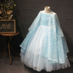 2020年艾莎冰雪奇缘欣入荷新款 公主裙生日礼服演出服走秀女童蓝色