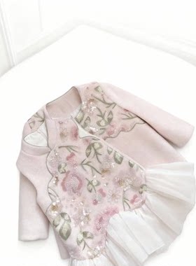 欣入荷女宝宝国风刺绣欧根纱礼服