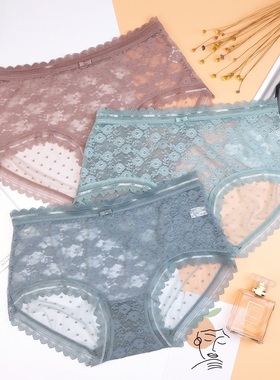 彩田性感蕾丝31611中腰31612高腰石墨烯透明超薄网纱速干女士内裤