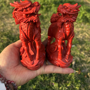 保真朱砂红砂麒麟摆件祥云盘底座居家风水摆件新房入住调整磁场等