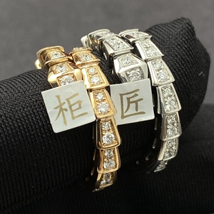 18K金白金黄金玫瑰金蛇戒指蛇形无钻满钻头尾钻蛇骨戒au750情侣