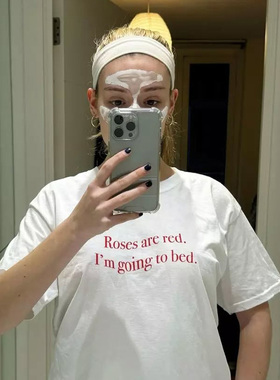 美式复古玫瑰我要休息睡觉字母态度slogan经典小众趣味情侣insT恤