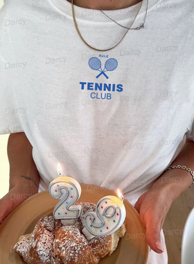 美式复古打网球穿搭装备运动俱乐部字母跑步健身短袖态度小众T恤