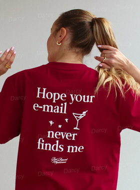 美式复古发邮件不想上班工作email态度slogan打工牛马假期字母T恤