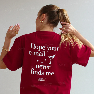 美式复古发邮件不想上班工作email态度slogan打工牛马假期字母T恤