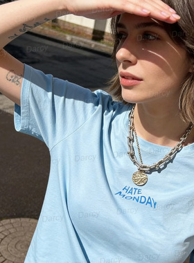 2024春夏款hatemonday周一小标字母T恤slogan休闲小众设计棉短袖