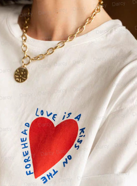 法式慵懒love爱是额头上的吻字母爱心小众气质涂鸦态度sloganT恤