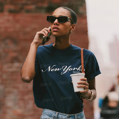 美式复古潮90年代戴安娜风优雅时髦NY纽约字母宽松短袖圆领insT恤