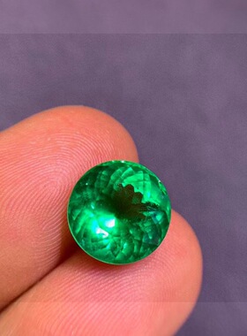 4.35克拉天然巴西祖母绿戒面绿宝石圆形珠宝精品vividgreen彩宝