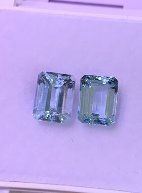 高性价比4.43卡天然海蓝宝石耳钉料裸石长方形祖母绿切工彩宝珠宝