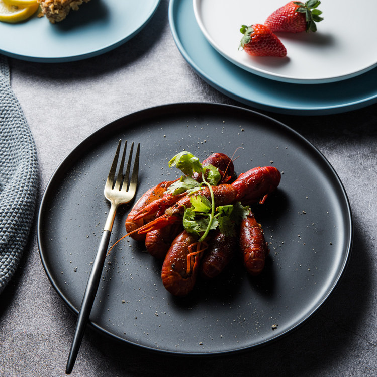 Nordic creative home ceramic Tray Black steak plate