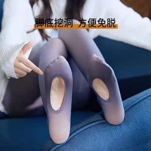 脚底挖洞空姐灰夏季假透肉懒人袜免脱连裤袜秋冬打底裤女加绒加厚